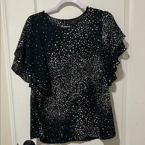 Worthington XL polka dots splatter flowy short sleeve blouse